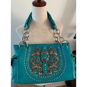 Country embroidered turquoise purse country western style shoulder purse